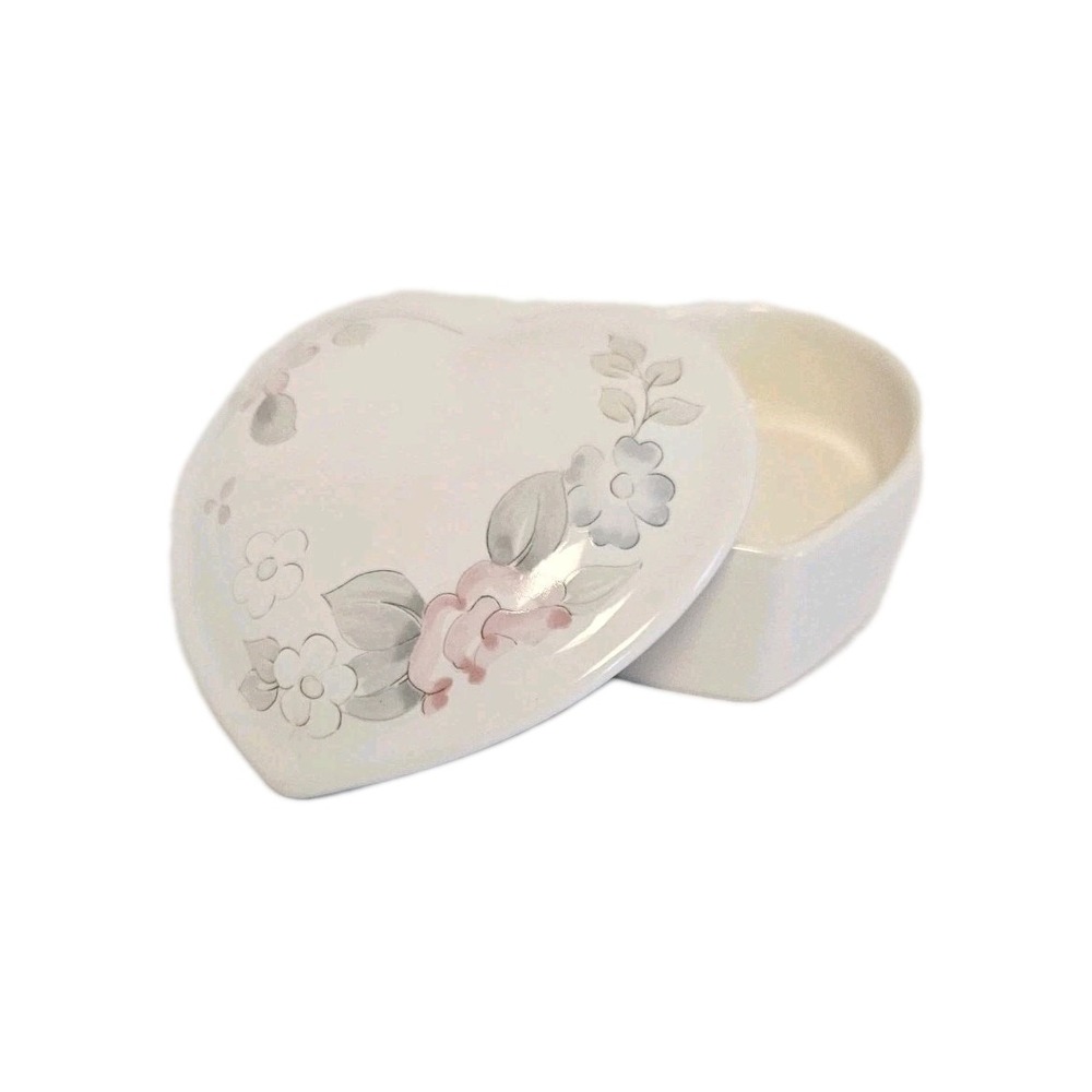 Vintage Porcelain Floral Heart-Shaped Trinket Box 4.5" X 4" X 2"